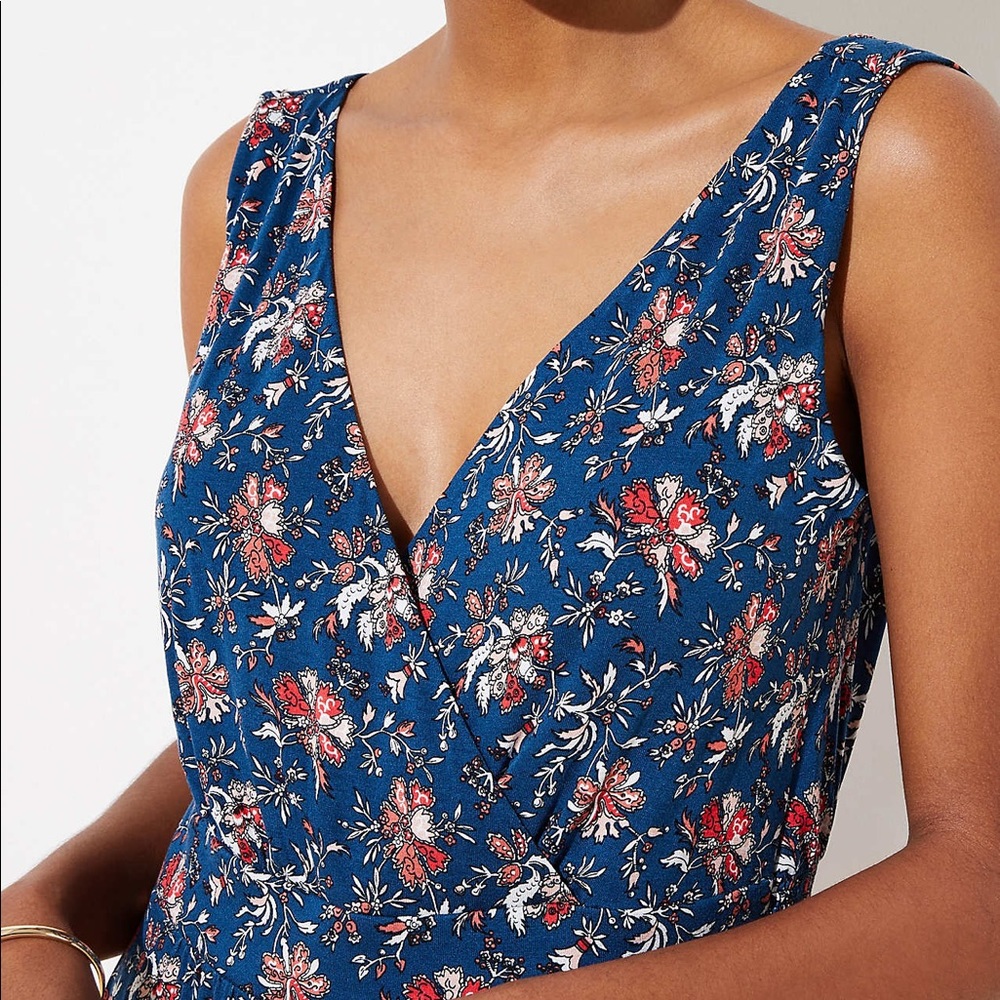 LOFT Beach/Summer Floral Tie Cuff Jumpsuit